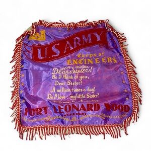 Vintage US Army Fort Leonard Wood Souvenir-Sweetheart Pillow Sham Missouri